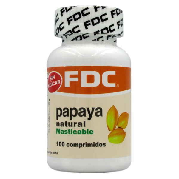 Papaya Natural Masticable 100 Comprimidos Marca FDC