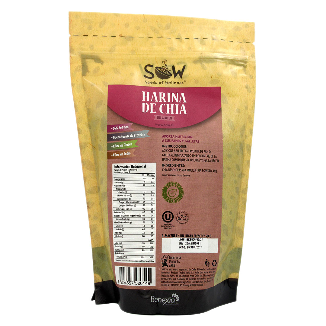 Harina de Chia Sin Gluten 500 grs Marca Sow - Imagen 2