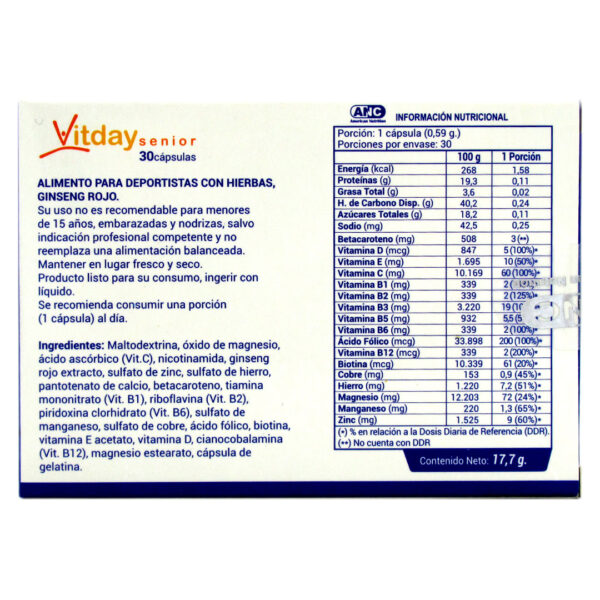Vitday Senior, 30 capsulas, marca ANC 4 ETIQUETA 3010321