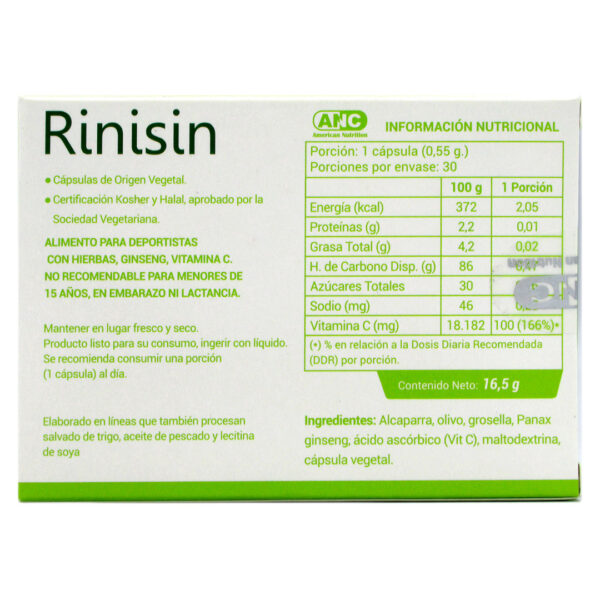 Rinisin, 30 capsulas Vegetales, Marca ANC 4 ETIQUETA 3080275