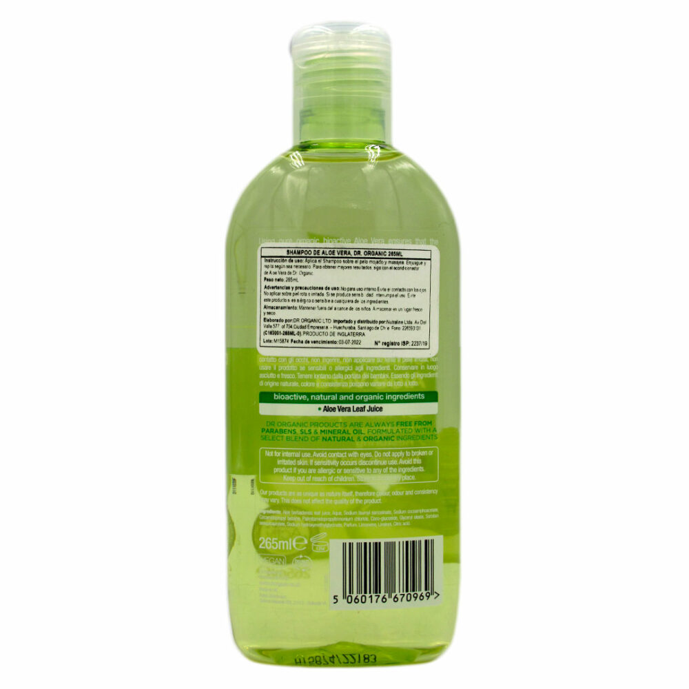Shampoo Organico de Aloe Vera, 265 ml, marca Dr. Organics Tremus