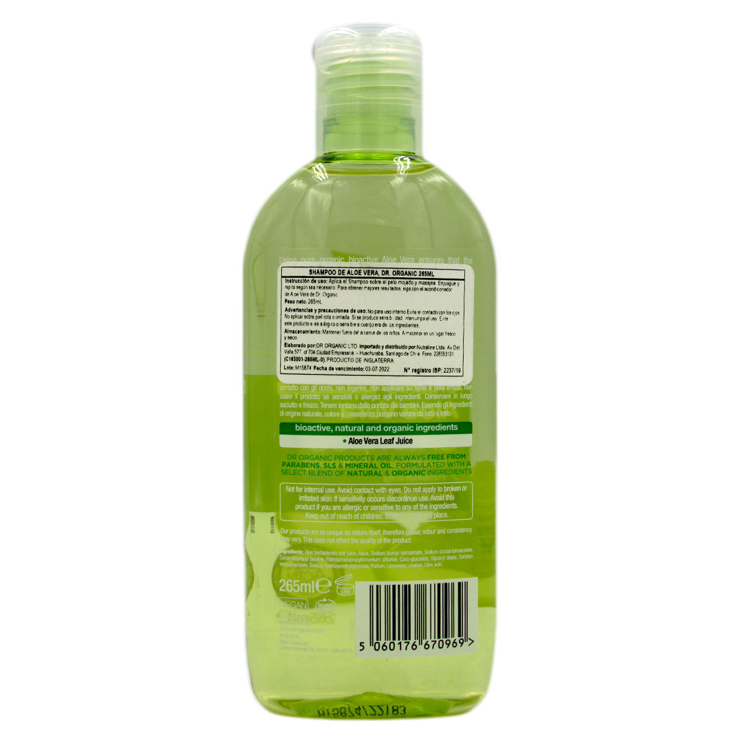 Shampoo Organico de Aloe Vera, 265 ml, marca Dr. Organics Tremus