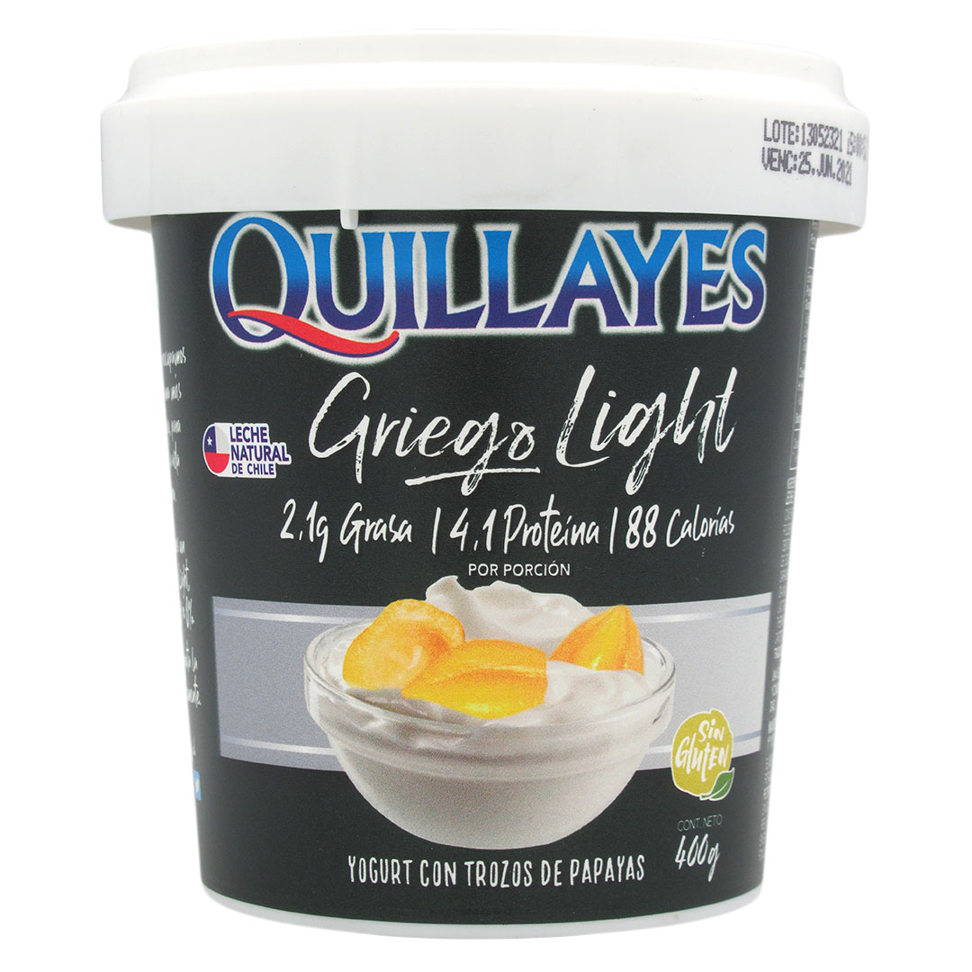 Yogurt con Trozos de Papayas, Bajo en Grasas, 400 grs, Marca Quillayes