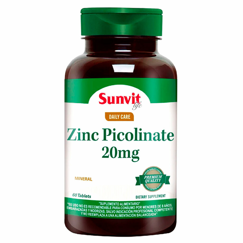 Zinc Picolinato, 20 mg, 60 Tabletas, Marca Sunvit Tremus