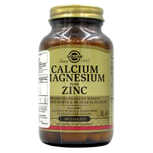 Calcio Magnesio Plus y Zinc Vegano 100 Tabletas Marca Solgar