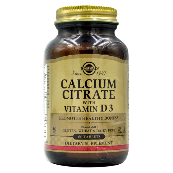 Calcio Citrato Con Vitamina D, Sin Gluten, 60 Tabletas, Marca Solgar