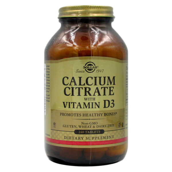 Calcio Citrato Con Vitamina D3 Sin Gluten 240 Tabletas Marca Solgar