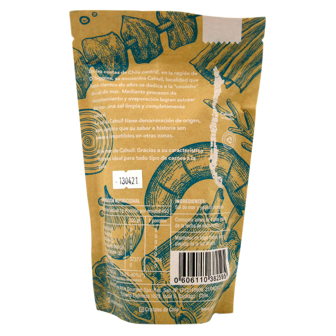 Sal de Mar Parrillera Gruesa, 450 grs, marca Cristales de Chile - Imagen 2