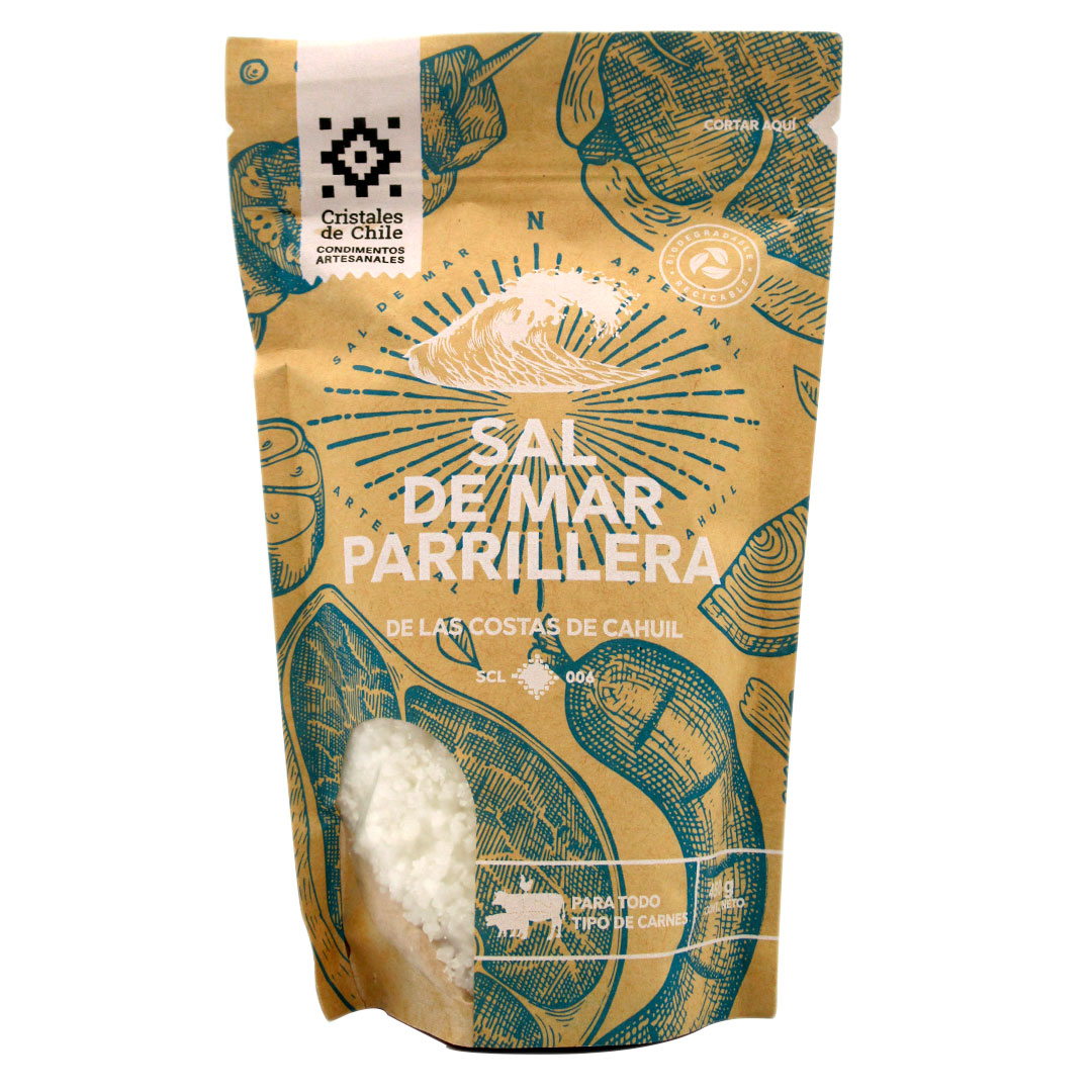 Sal de Mar Parrillera Gruesa, 450 grs, marca Cristales de Chile