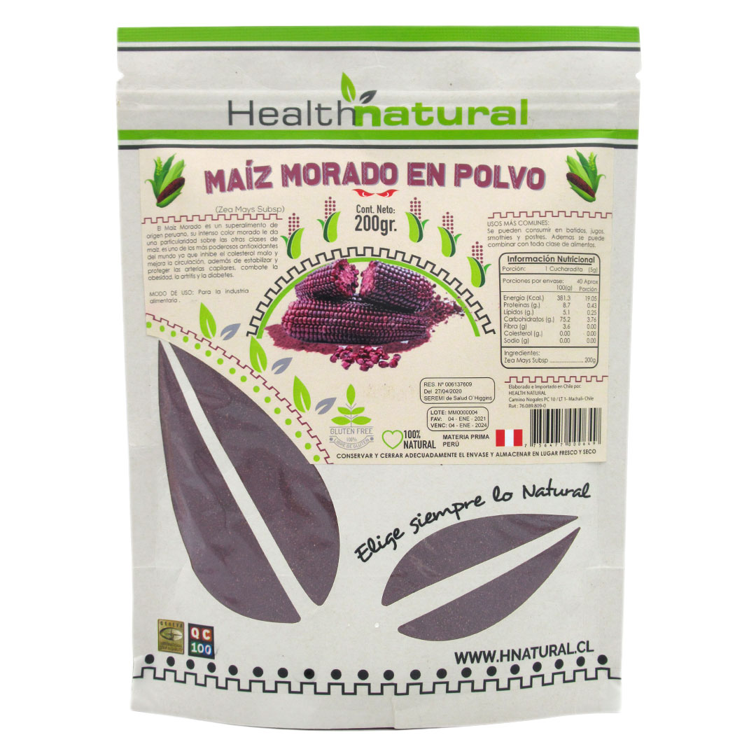 Maiz Morado en polvo 200 grs Sin Gluten Marca Health Natural