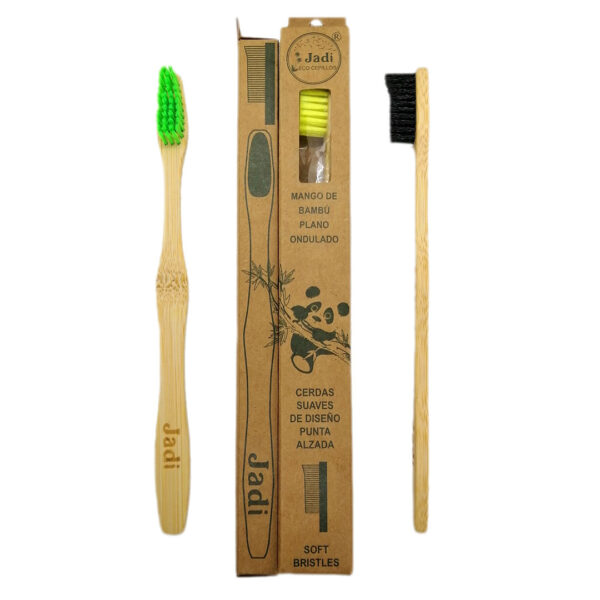 Cepillo de Dientes Adulto con mango de Bambu Anatomico curvo cerdas Suaves Marca Jadi