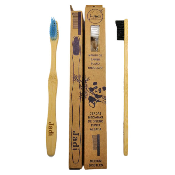 Cepillo de Dientes Adulto con mango de Bambu Anatomico curvo cerdas medianas Marca Jadi