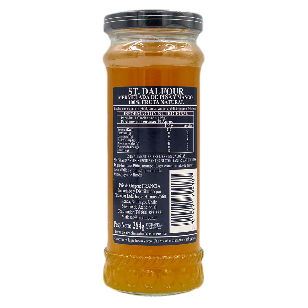 Mermelada de Piña y Mango 100% fruta sin azúcar añadida 284 grs Marca St Dalfour - Imagen 2