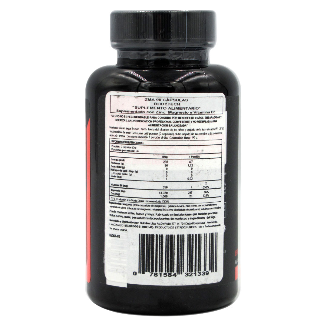 ZMA Zinc, Magnesio Y Vitamina B6, 90 Capsulas, Marca BodyTech - Tremus