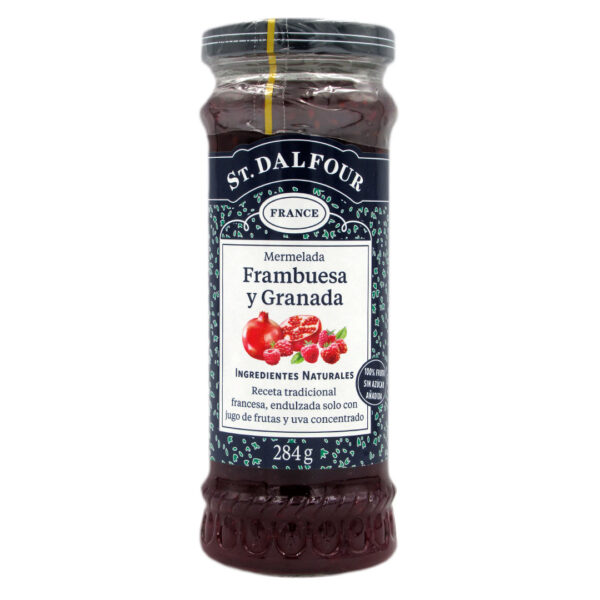 Mermelada de Frambuesa y Granada 100% fruta  sin azúcar añadida 284 grs Marca St Dalfour