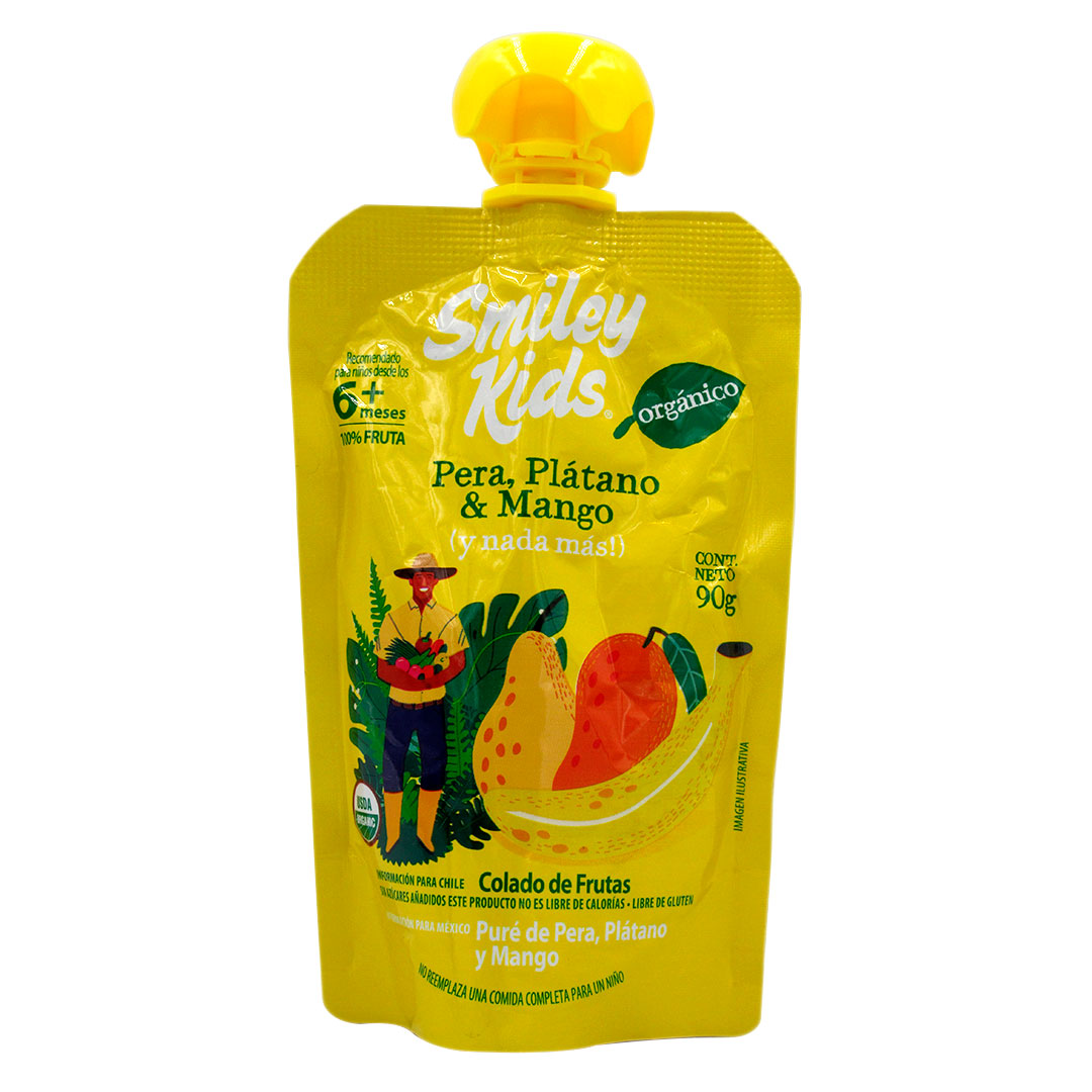 Pure de Frutas Organico Sin Gluten Pera Platano y Mango 90 Grs Marca Smiley Kids 1 Pure de Frutas Organico Sin Gluten Pera Platano y Mango 90 Grs Marca Smiley Kids