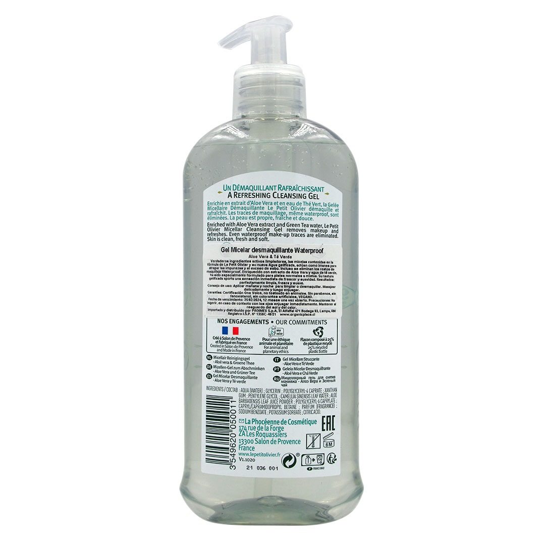 Gel Micelar Desmaquillante Con Aloe Vra y Té Verde 400 ml Marca Le Petit Olivier - Imagen 2