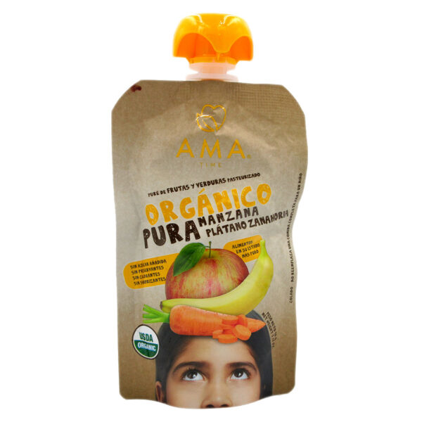 Pure de Fruta Organico Sabor Manzana Platano y Zanahoria 90 gr marca AMA