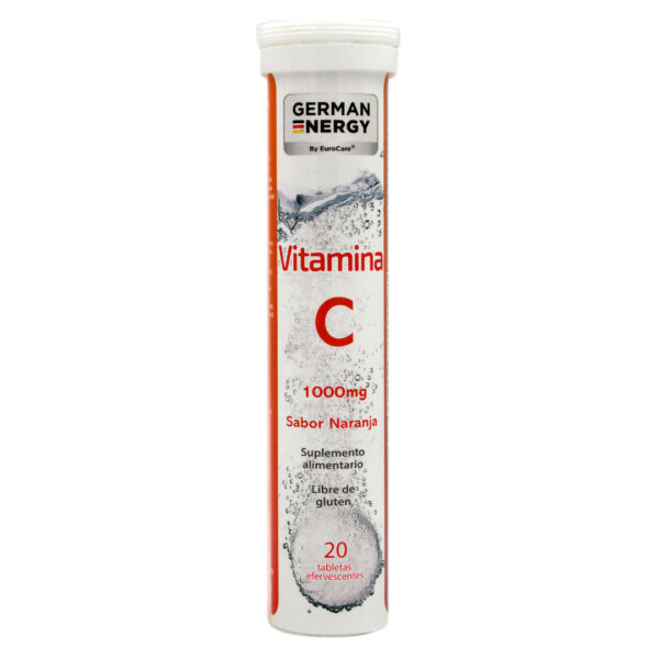 Vitamina C 1000 mg Sabor Naranja Sin Gluten 20 Tabletas Esfervescentes Marca German Energy