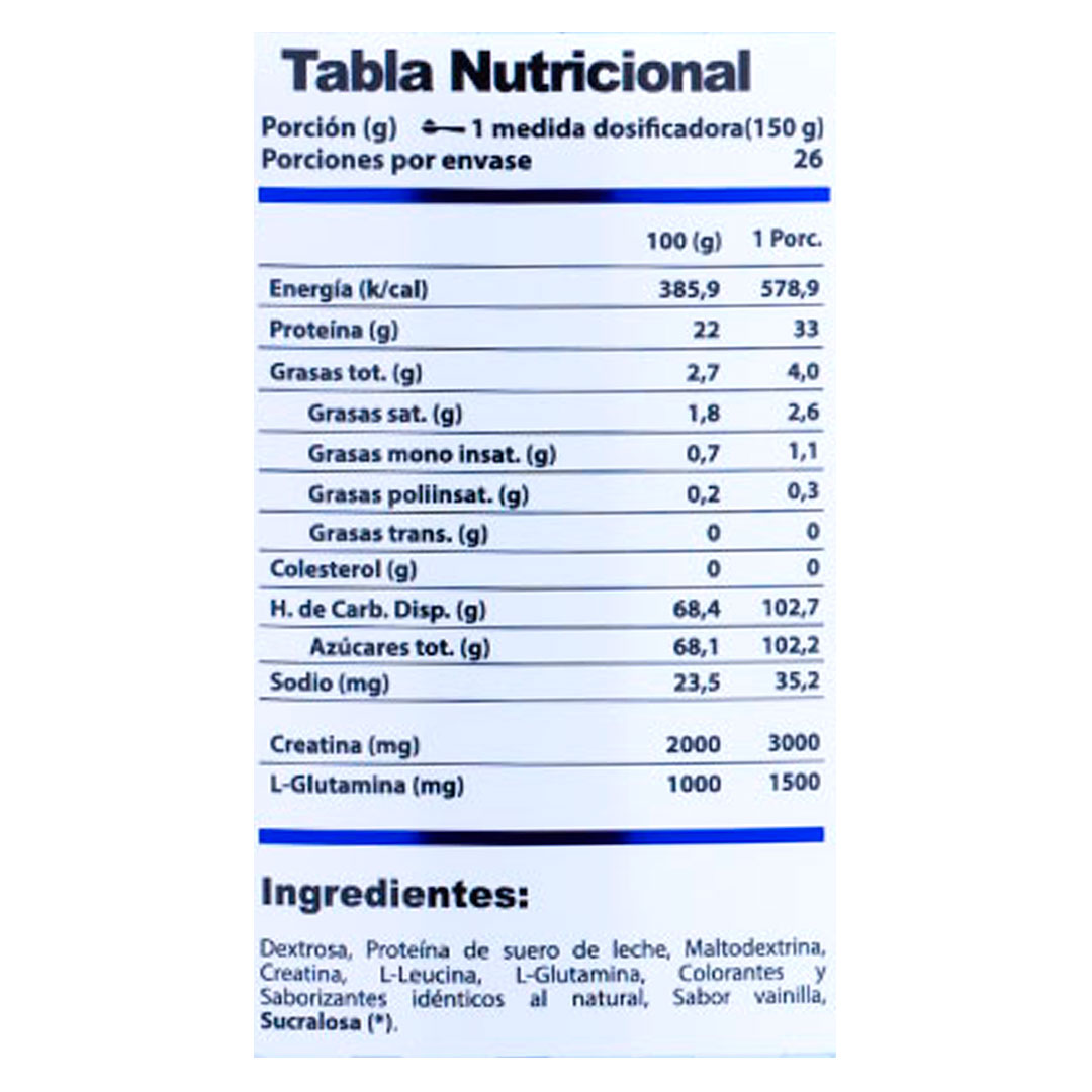 Proteina Mass Pro Win Sabor Dulce de Leche 3900 Grs Marca Winkler Nutrition - Imagen 2