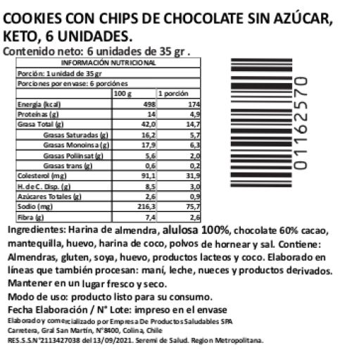 Pack Cookies con Chips de Chocolate, 6 Unidades, Keto, Sin Azúcar Añadida, 210 g, Tremus 3 Pack Cookies con Chips de Chocolate, 6 Unidades, Keto, Sin Azúcar Añadida, 210 g, Tremus - Imagen 3