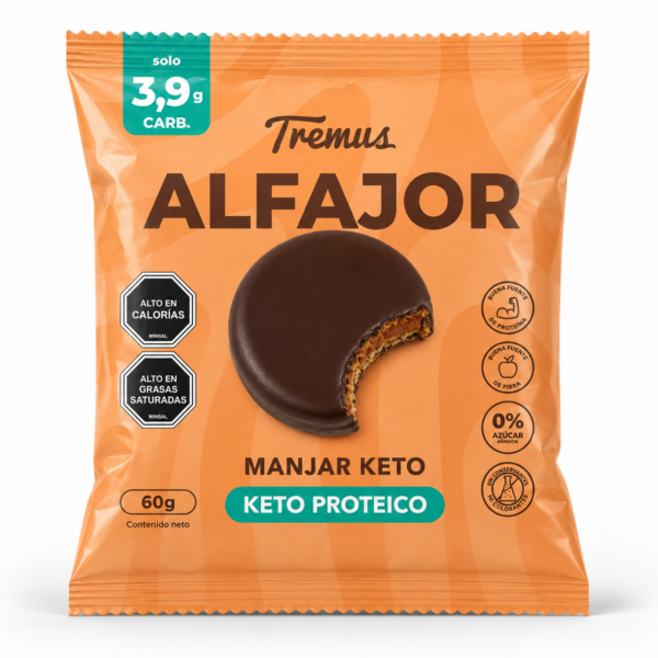 Alfajor Manjar Artesanal, Keto Proteico, Sin Azucar Añadida, 60 g, Tremus