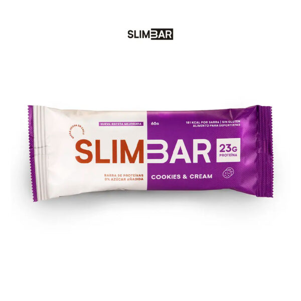 Barra de Proteína 0% Azucar Sabor Cookies Cream 60 gr marca Slimbar