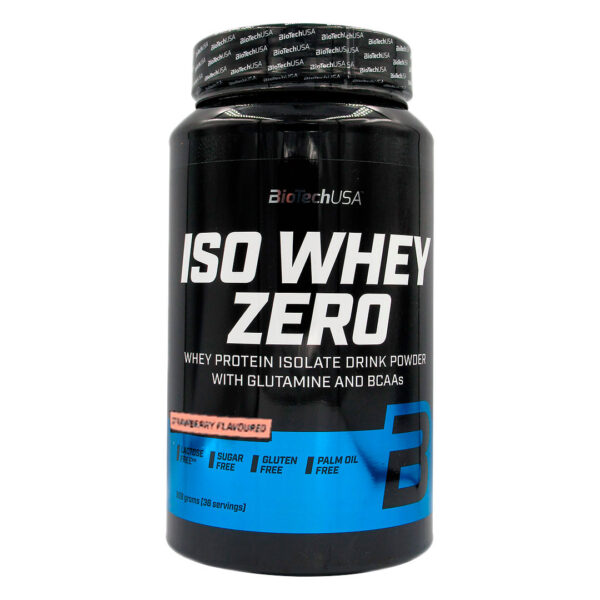 (D) Proteina Iso Whey Zero Lactosa con Glutamina Sin Gluten Sabor Frutilla 908 grs Marca Biotech