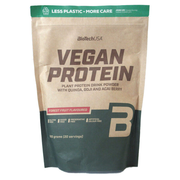 Proteína Vegana en PolvoL-Glutamina L-Arginina Sabor Frutos del Bosque 500grs Marca Biotech USA.