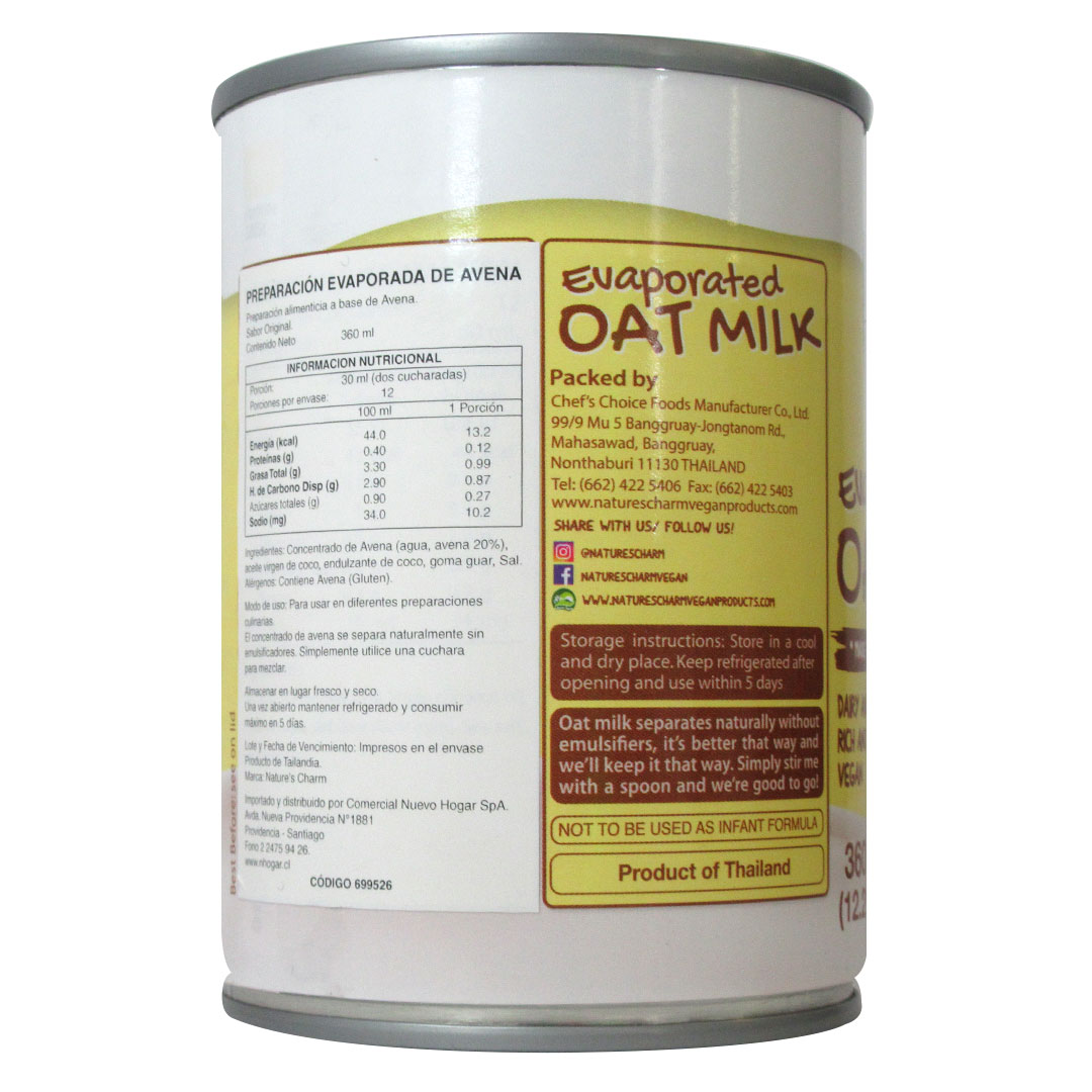 Alimento Evaporado de Avena Libre de Lacteos y Soya Vegano 360 grs Marca Natures Charm - Imagen 2