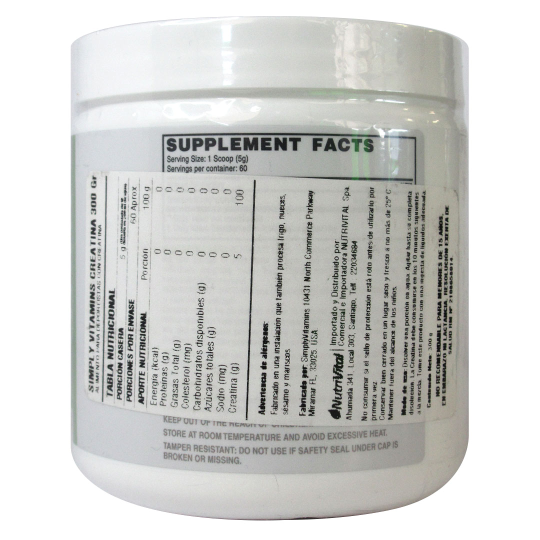 Creatina Monohydrate 100 % Sin Sabor 300 Grs Marca Simply - Imagen 2