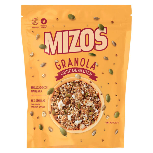 Granola Mix semillas chia-linaza-maravilla-zapallo sin gluten 250 grs marca Mizos