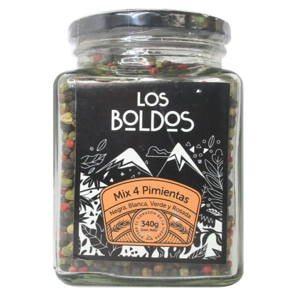 Mix 4 PimientasNegra Blanca Verde y Rosada 340 gramos Marca Los Boldos