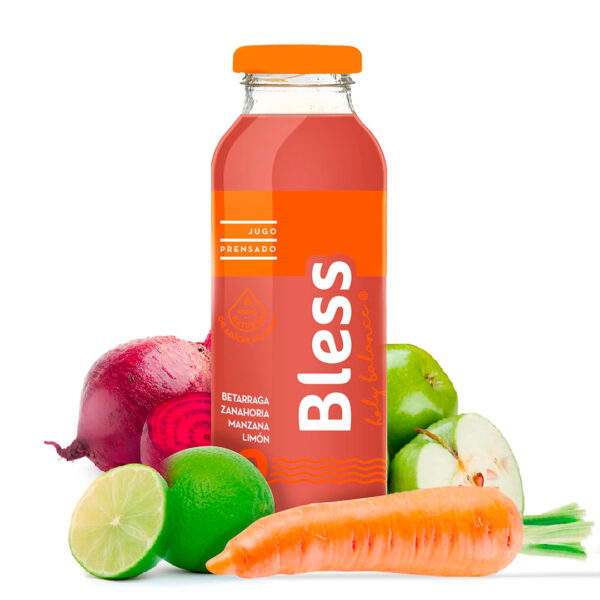 Jugo Prensado Fruta & Hortaliza Bless con Sabor Betarraga Zanahoria Manzana Sin Azucar 300 ml Marca