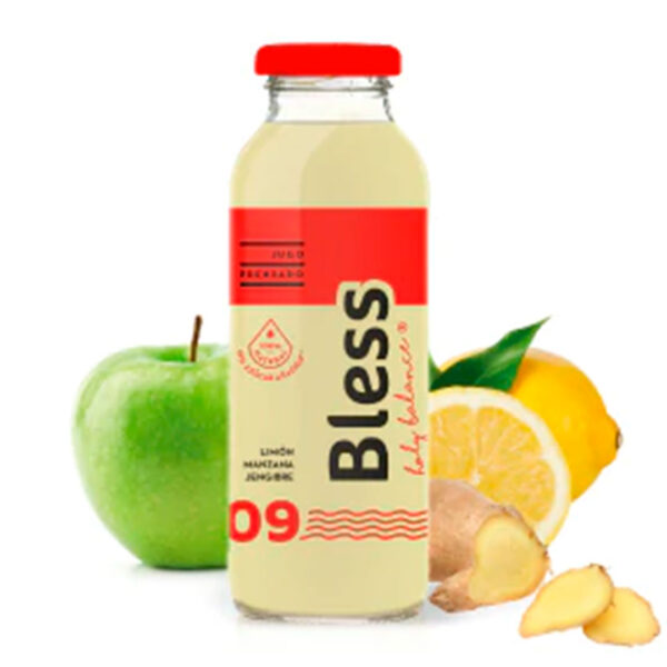 Jugo Prensado Fruta & Hortaliza Bless con Sabor Limon Manzana Jengibre Sin Azucar 300 ml Marca Bless