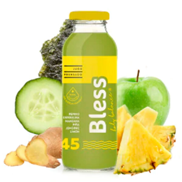 Jugo Prensado Fruta & Hortaliza Bless con Sabor Pepino Espirulina Manzana Piña Jengibre Limon Sin Az