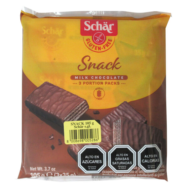 Snack Barquillo Relleno de Chocolate y Almendra Cubierto con Chocolate Sin Gluten 105 grs Marca Scha