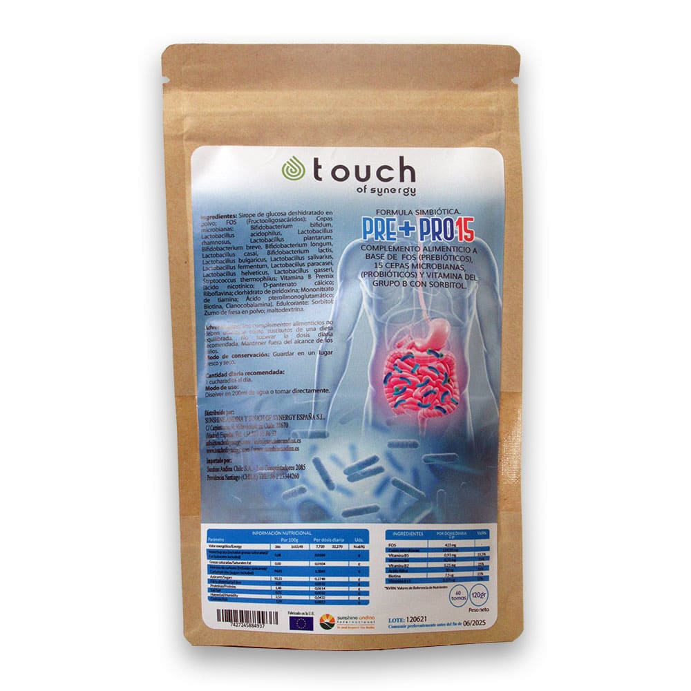 Prebiotico + Probioticos y Vitaminas del Grupo B, en Polvo, 120gr, Marca Touch 1 Prebiotico + Probioticos y Vitaminas del Grupo B, en Polvo, 120gr, Marca Touch