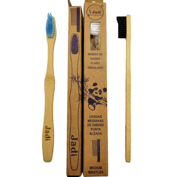 Cepillo de Dientes Adulto con mango de Bambu Plano Ondulado cerdas medianas Marca Jadi