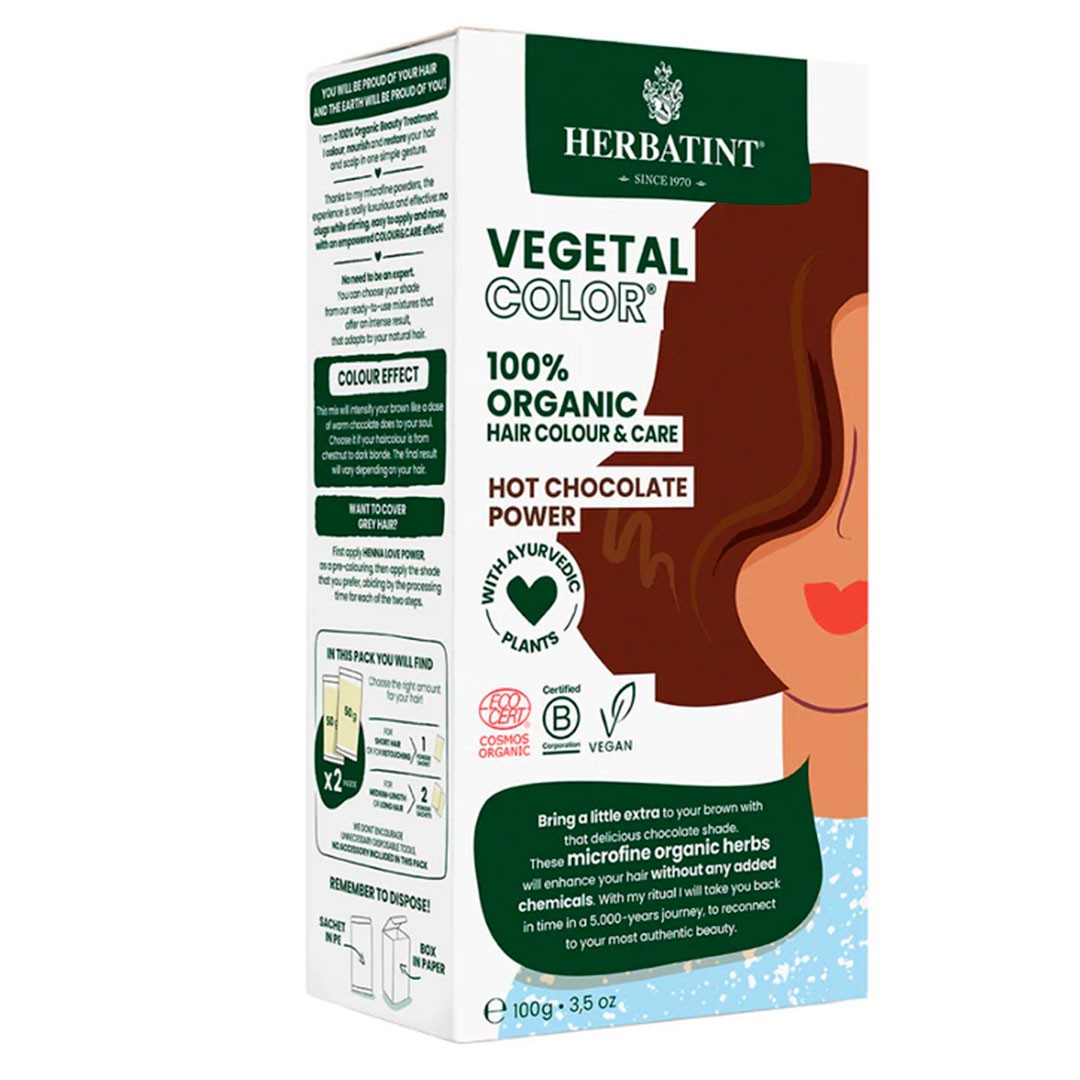 Tinte en Polvo Organico 100 % Vegetal Hot Chocolate Vegano 100 g Marca Herbatint