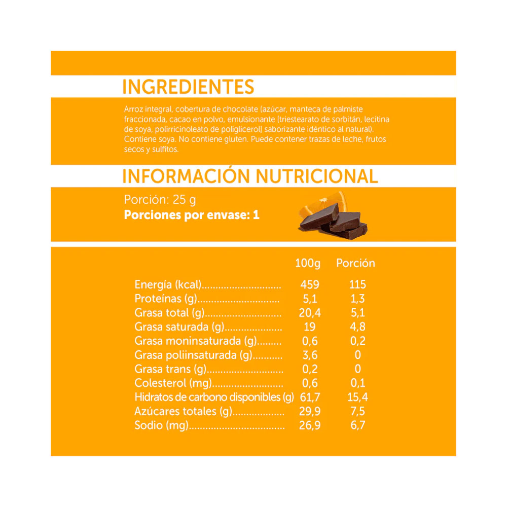Galletas de arroz Sabor Chocolate Naranja 25 grs marca Mizos - Imagen 2