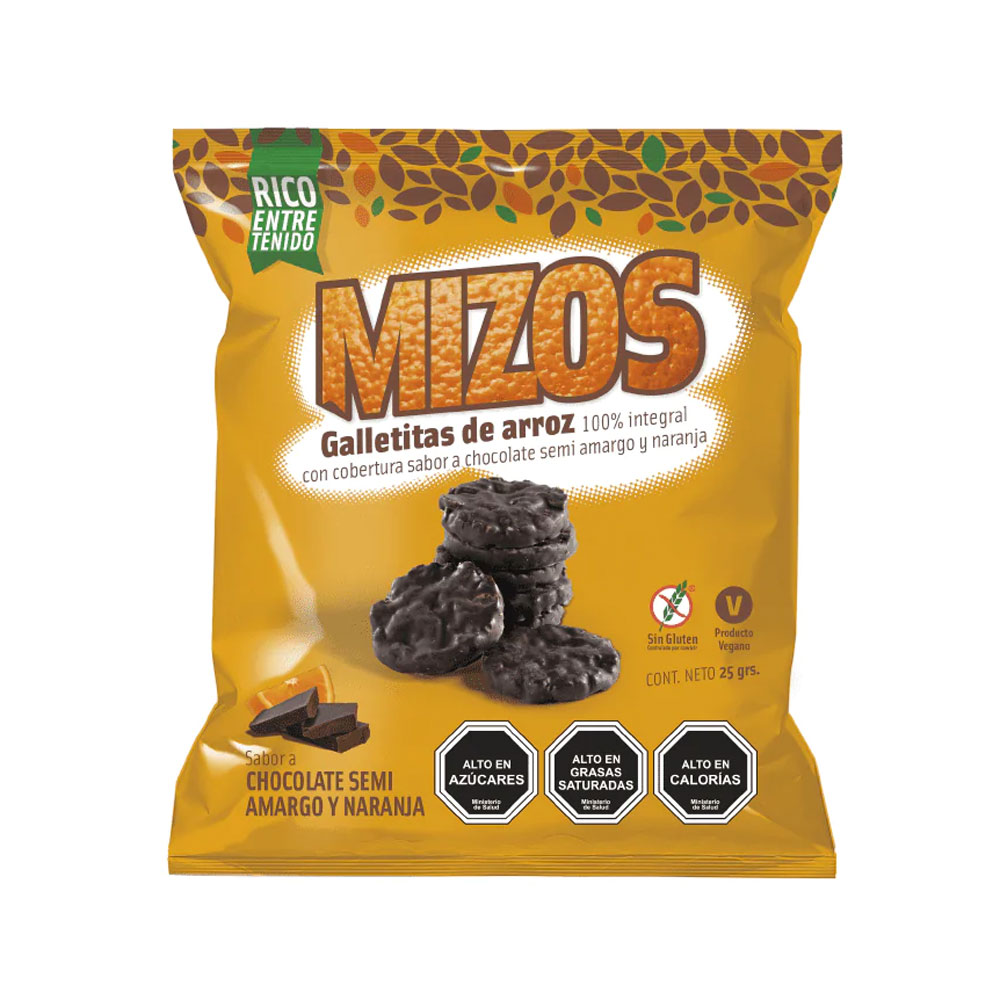 Galletas de arroz Sabor Chocolate Naranja 25 grs marca Mizos
