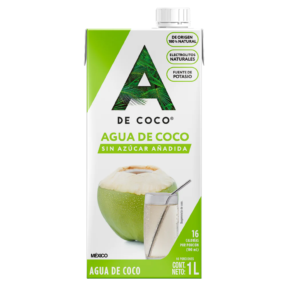 Agua de Coco Natural 1 LT Marca A de Coco