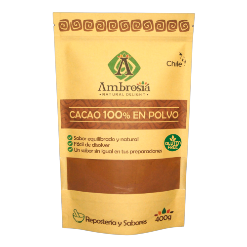Cacao en Polvo Libre de Gluten 400 grs Marca Ambrosia