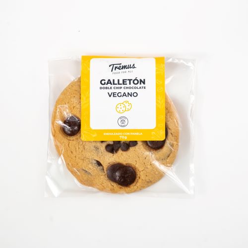 Galletón Doble Chip de Chocolate, Vegano, Endulzado con Panela, 70 g, Tremus