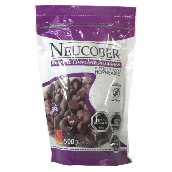 Chips de Chocolate sucedaneo Bitter suave Sin Gluten 500 grs  Marca Neucober
