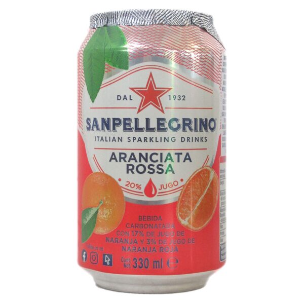 Agua Gasificada con jugo de naranja roja 330 ml Marca San Pellegrino