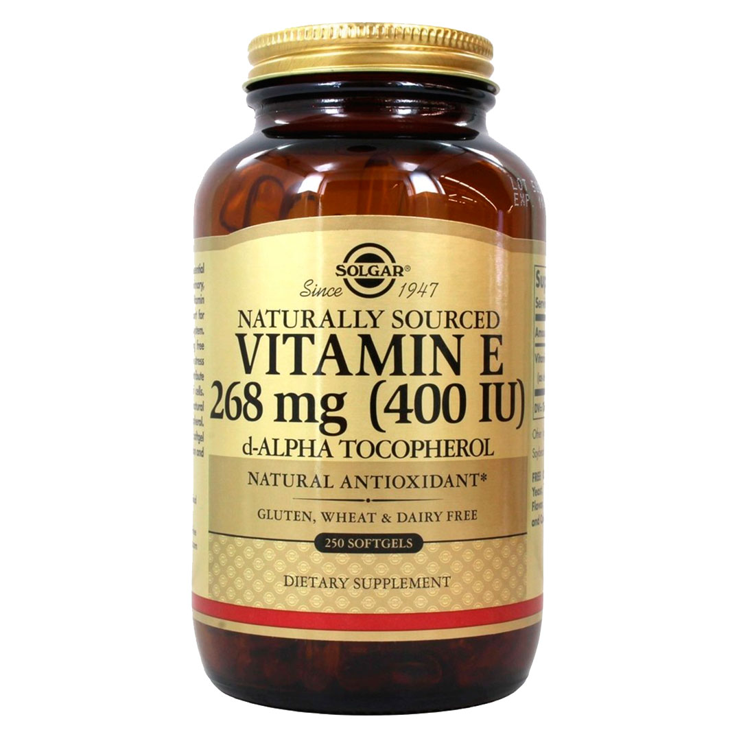 Vitamina E 268 mg 400 UI Libre de Lacteos 250 capsulas blandas Marca Solgar