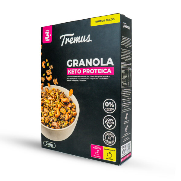 Granola Proteica Keto, sin Azúcar Añadida, 250 gr, Tremus