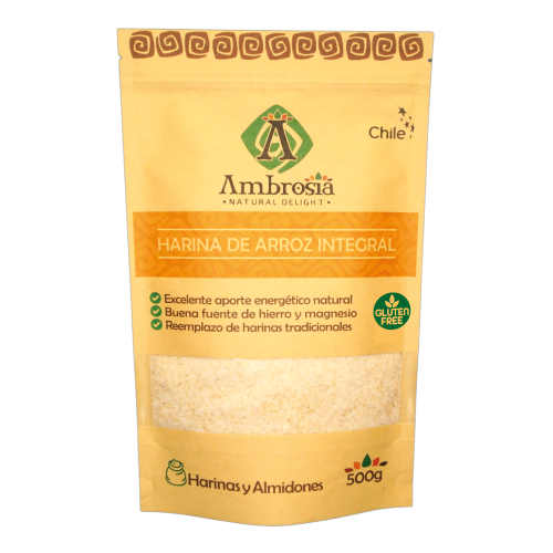 Harina de Arroz Integral Libre de gluten 500 grs marca Ambrosia
